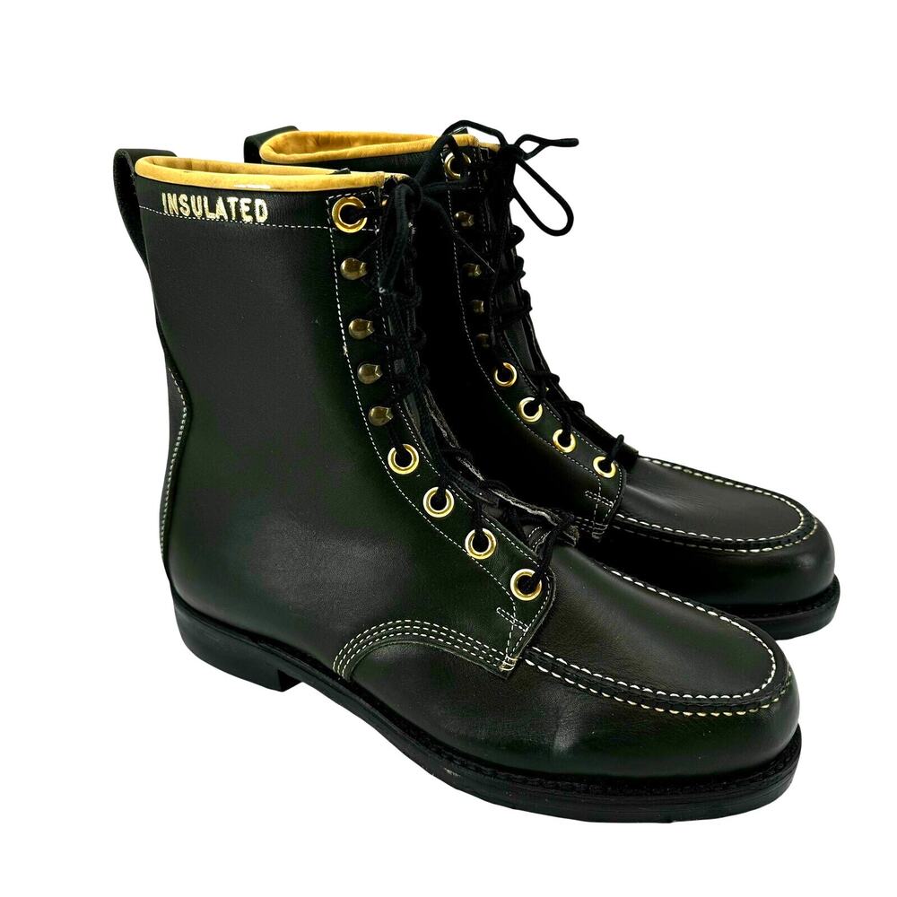 Hypalon Boots Steel Toe Green Leather Insulated Size 9.5 Lace Up - Picture 1 of 16